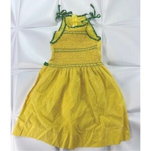 Vintage Polly Flinders Sz 10 Hand Smocked Yellow Sleeveless Dress Tie Shoulder